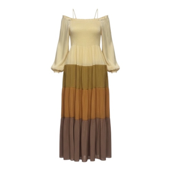 S.DEER Boho Off-Shoulder Tiered Maxi Dress Boho Beach Flowy Trendy NWT - Picture 3 of 3